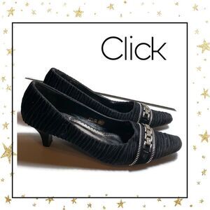 Click Black Gathered Jewel Pumps Heels 38